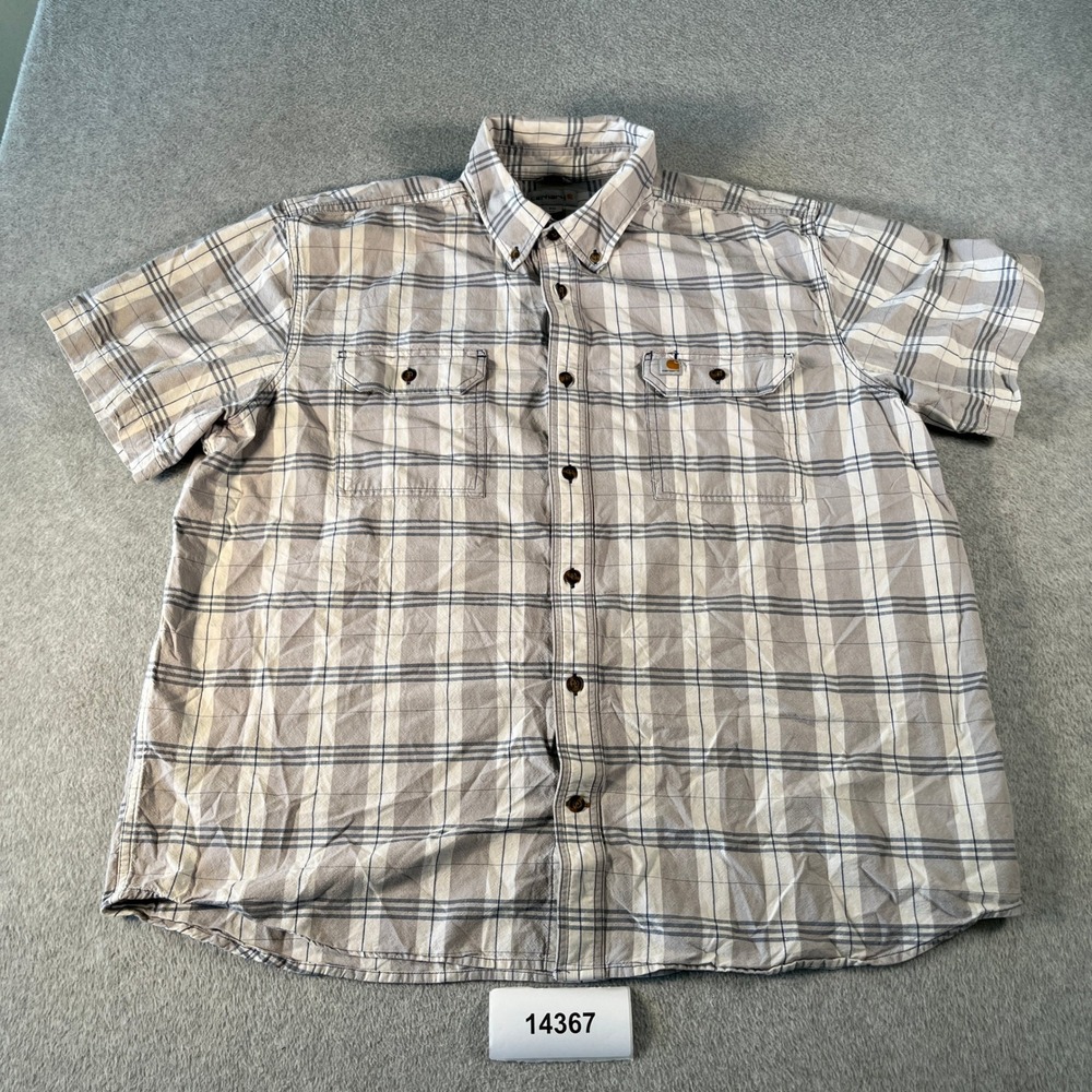 Carhartt Shirt Mens 2XL Gray Plaid Flap Pocket Original Fit Collared Button Down